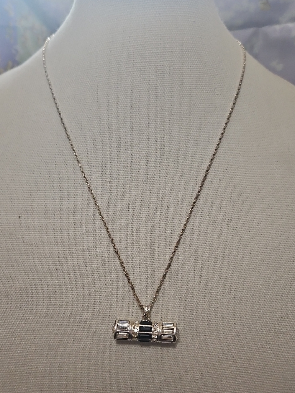 mark. Silver-Tone Necklace with Black Accent Bar Pendant